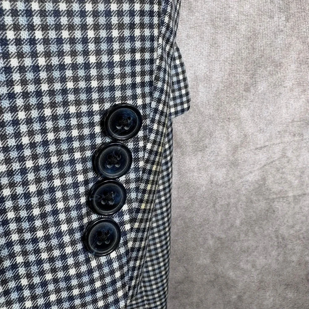 Peter Millar Wool Blazer Sport Coat Mens Size 46T Blue Houndstooth Two-Button
